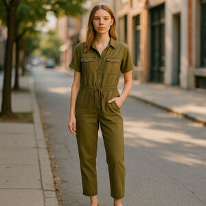 Young Fabulous and Broke Jumpsuit Womens L Olive Button Up Ankle Khari Utility